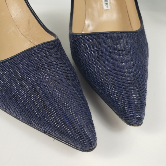 Manolo Blahnik Navy Blue Weave Embossed Pump High Heel sz EU 39 / US 8.5 - Picture 2 of 11
